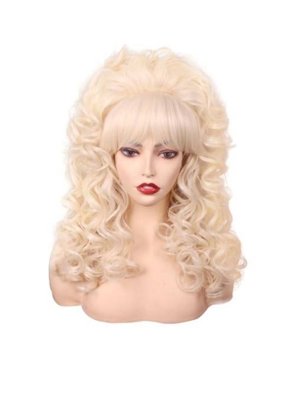 Long Blonde Curly Wig with Bangs Voluminous Platinum Cosplay Drag Costume Wig